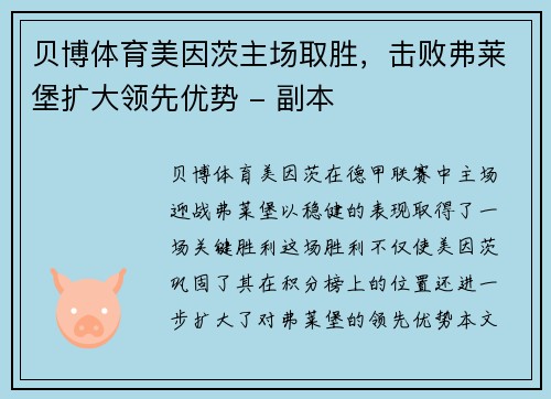 贝博体育美因茨主场取胜，击败弗莱堡扩大领先优势 - 副本